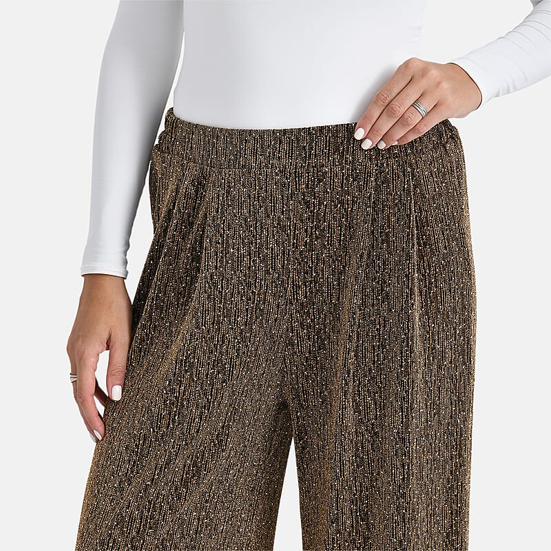 Tamsy Rose Gold Lurex Sparkly Sequins, Print Pants - One Size fits Most