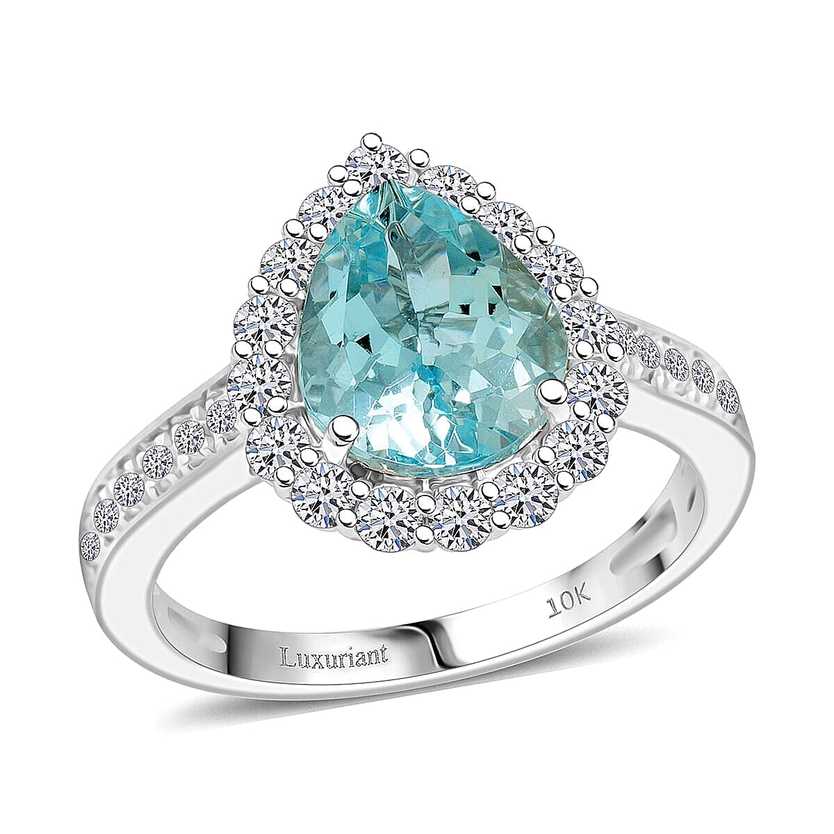 Certified & Appraised AAA Espirito Aquamarine and Luxuriant Lab Grown Diamond G-H SI 2.60 ctw Ring in 10K White Gold (Size 10.0) image number 0