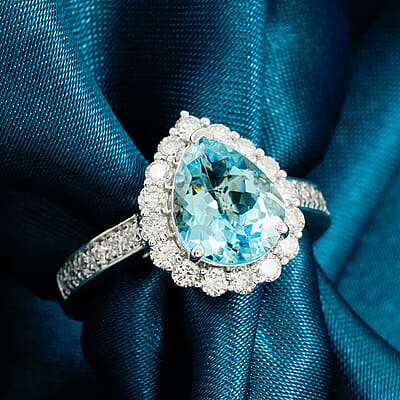 Certified & Appraised AAA Espirito Aquamarine and Luxuriant Lab Grown Diamond G-H SI 2.60 ctw Ring in 10K White Gold (Size 10.0)