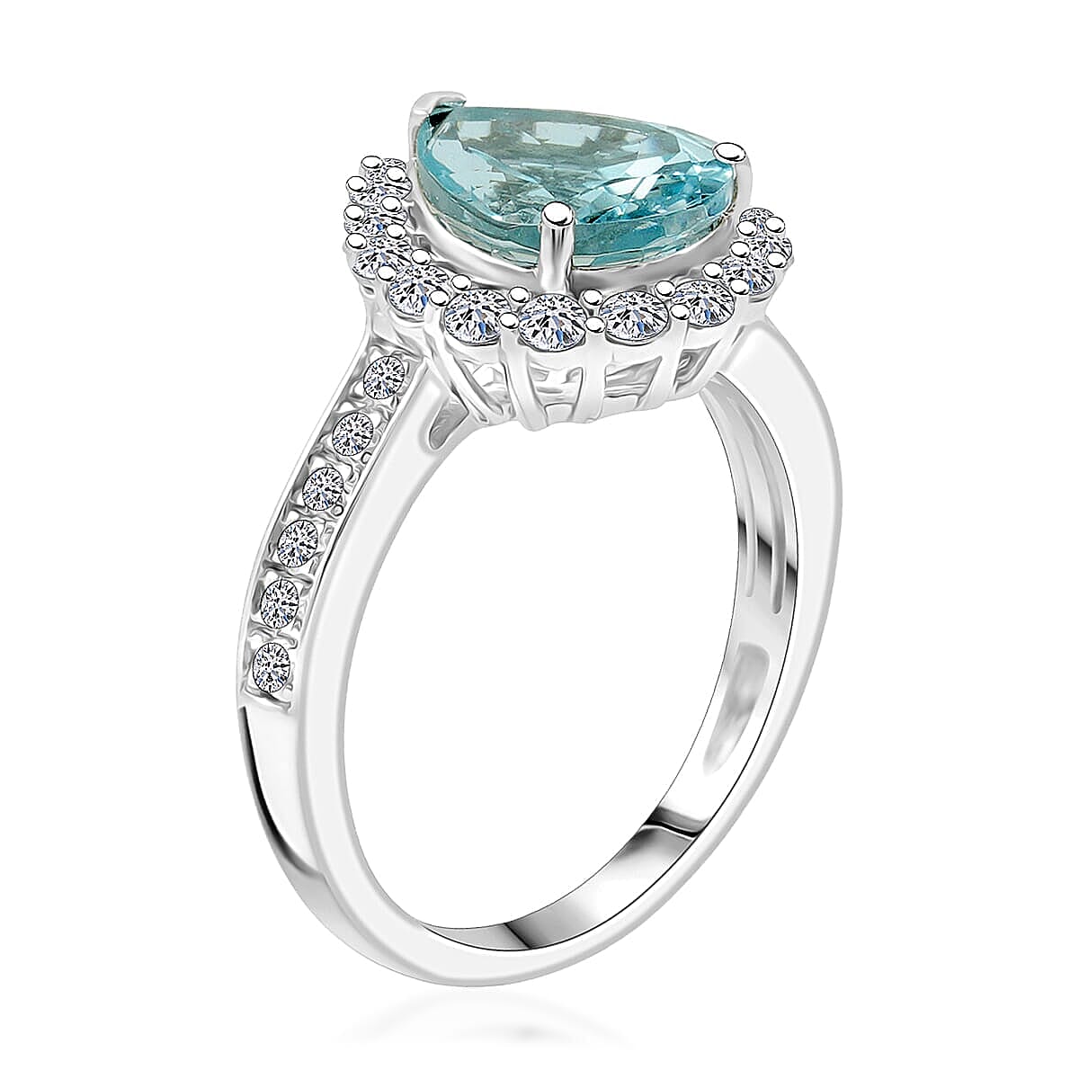 Certified & Appraised 10K White Gold AAA Espirito Aquamarine, Luxuriant Lab Grown Diamond (G-H, SI) Ring (Size 6.5) 2.60 ctw image number 3