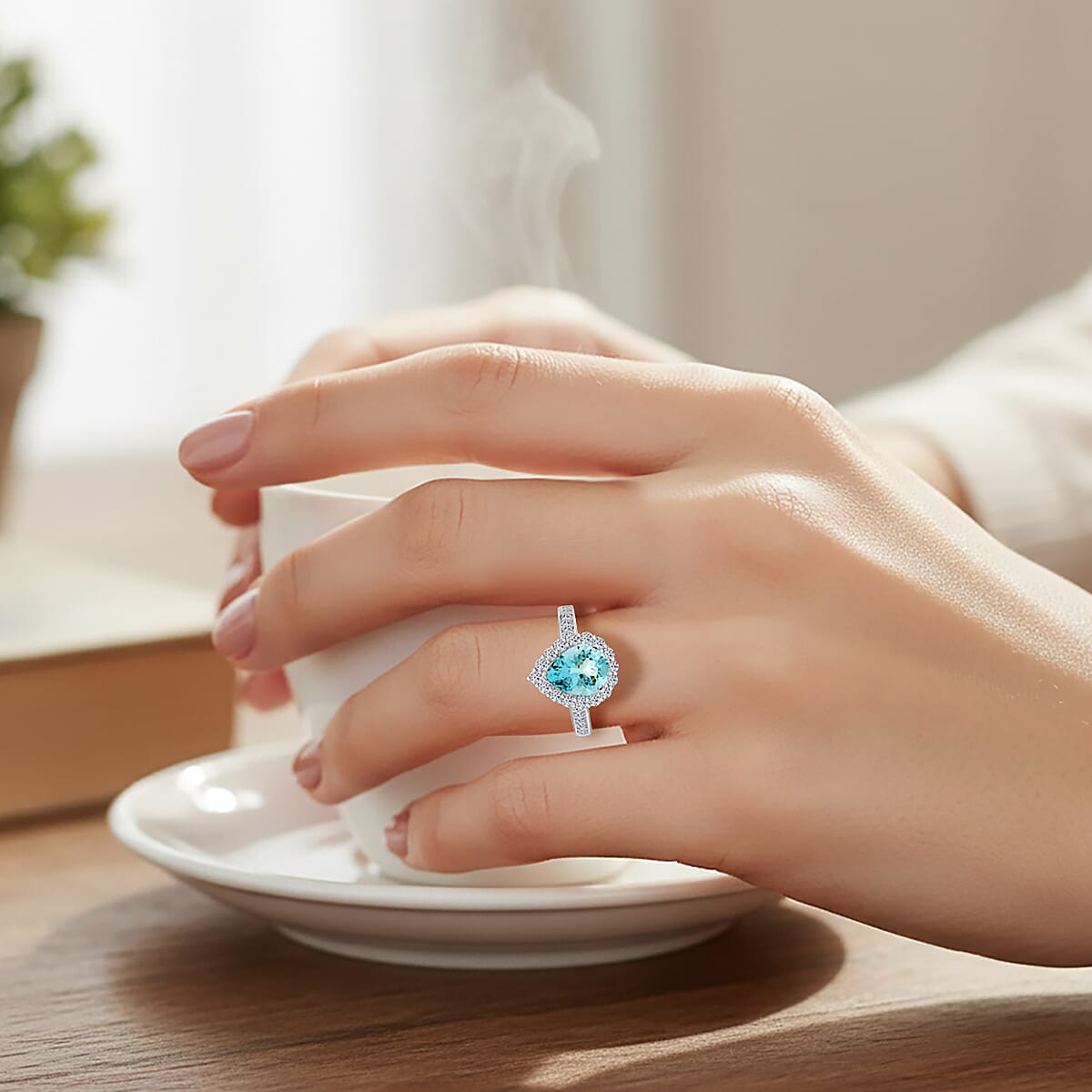 Certified & Appraised AAA Espirito Aquamarine and Luxuriant Lab Grown Diamond G-H SI 2.60 ctw Ring in 10K White Gold (Size 8.0) image number 2