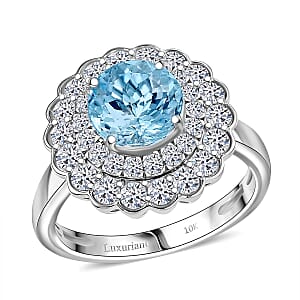 AAA Mangoro Aquamarine and Luxuriant Lab Grown Diamond SI 2.90 ctw Ring in 10K White Gold (Size 10.0)