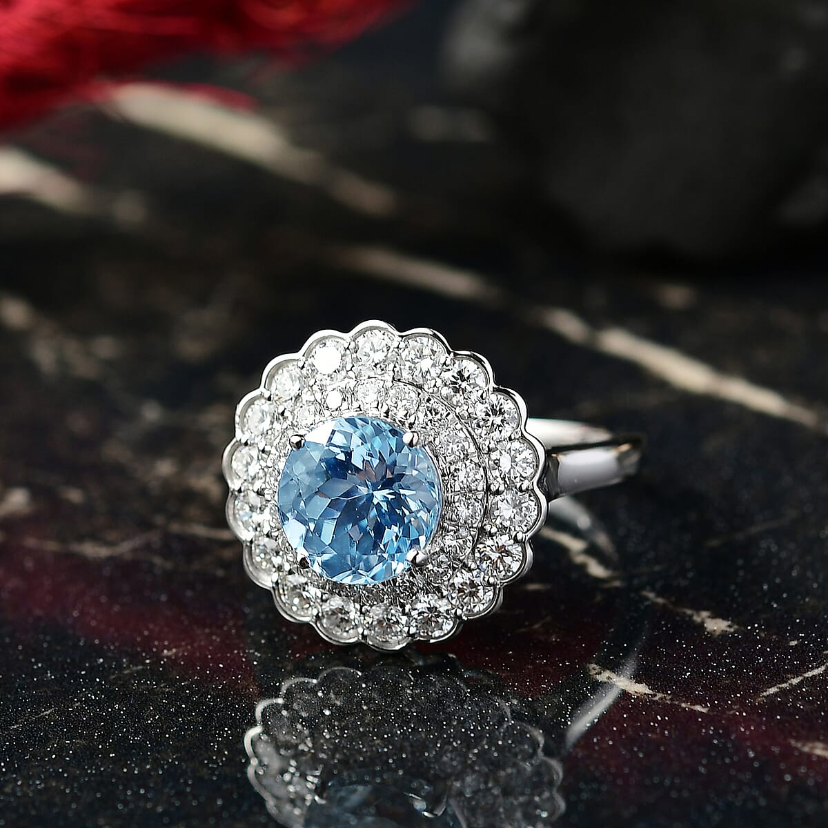 AAA Mangoro Aquamarine and Luxuriant Lab Grown Diamond SI 2.90 ctw Ring in 10K White Gold (Size 10.0) image number 1