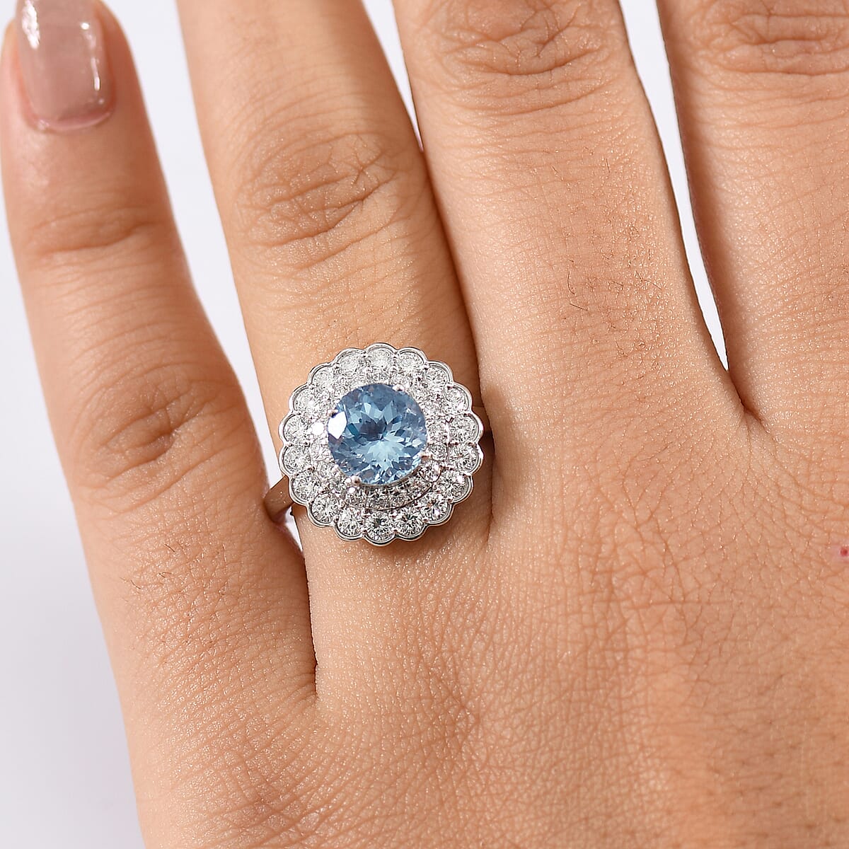 AAA Mangoro Aquamarine and Luxuriant Lab Grown Diamond SI 2.90 ctw Ring in 10K White Gold (Size 10.0) image number 2