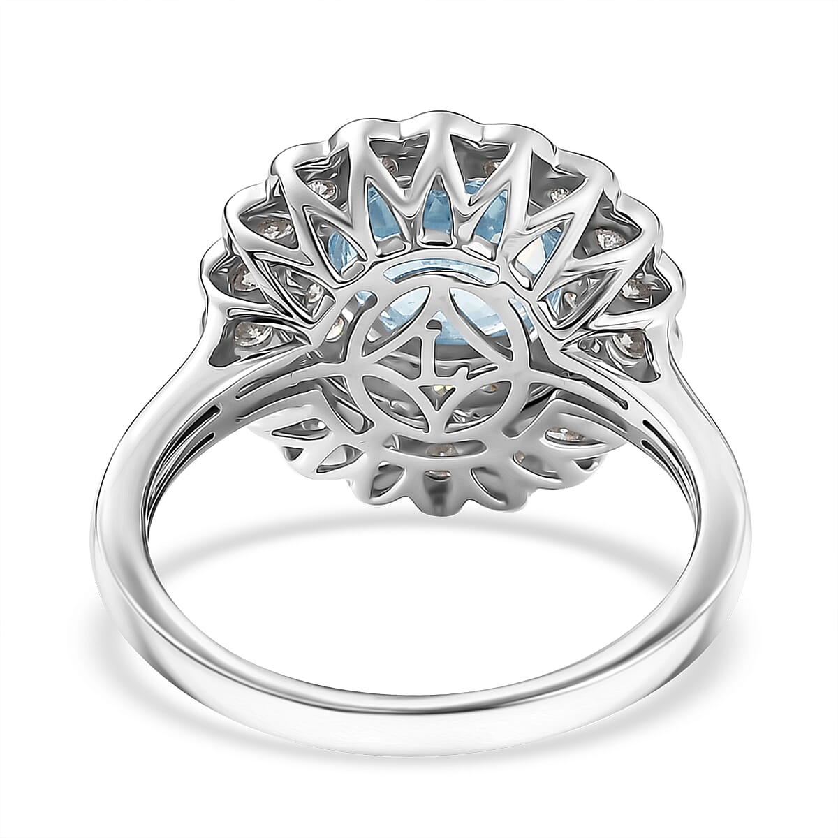 AAA Mangoro Aquamarine and Luxuriant Lab Grown Diamond SI 2.90 ctw Ring in 10K White Gold (Size 10.0) image number 4