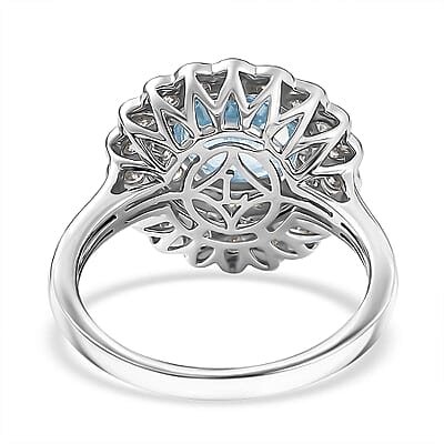 AAA Mangoro Aquamarine, Lab Grown Diamond Ring in 10K White Gold 2.90 ctw (Size 5.0)