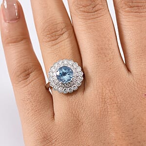 AAA Mangoro Aquamarine, Lab Grown Diamond Ring in 10K White Gold 2.90 ctw (Size 6.0)