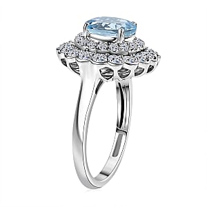 AAA Mangoro Aquamarine, Lab Grown Diamond Ring in 10K White Gold 2.90 ctw (Size 6.0)