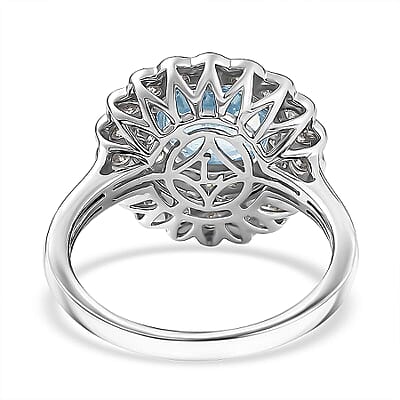 AAA Mangoro Aquamarine, Lab Grown Diamond Ring in 10K White Gold 2.90 ctw (Size 8.0)
