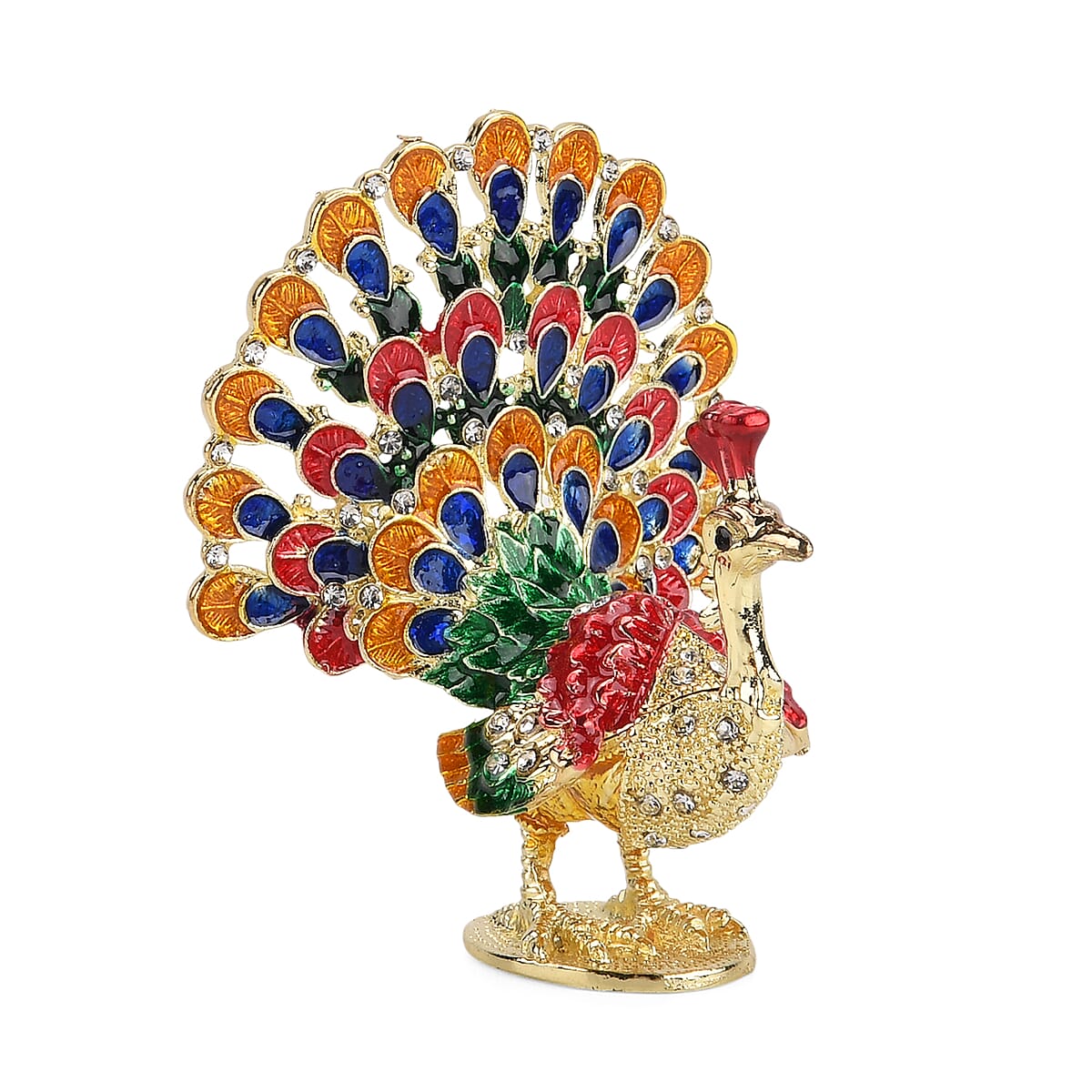 Livmore Multi Color Crystal, Enameled Peacock Trinket Box in Goldtone image number 3