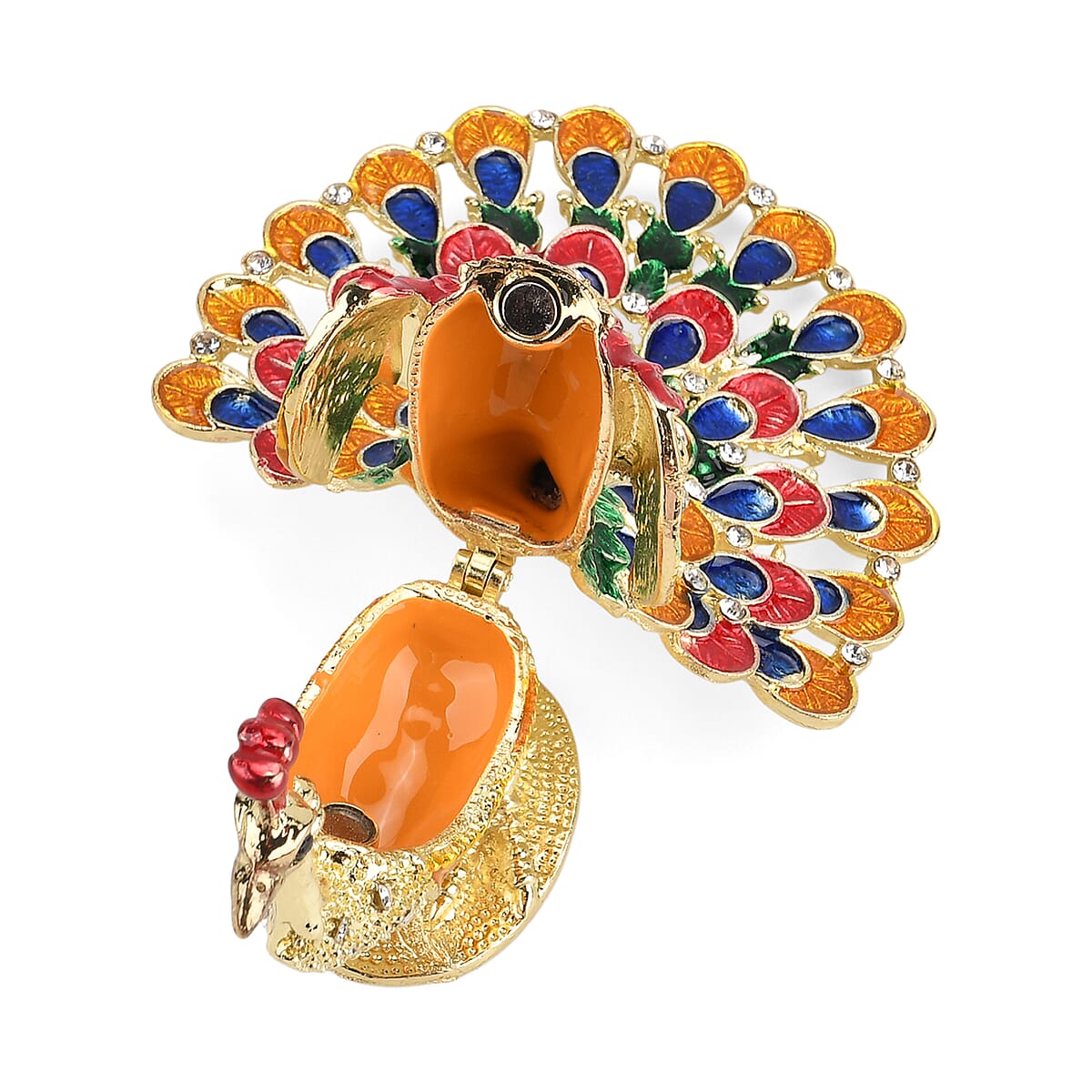 Livmore Multi Color Crystal, Enameled Peacock Trinket Box in Goldtone image number 4