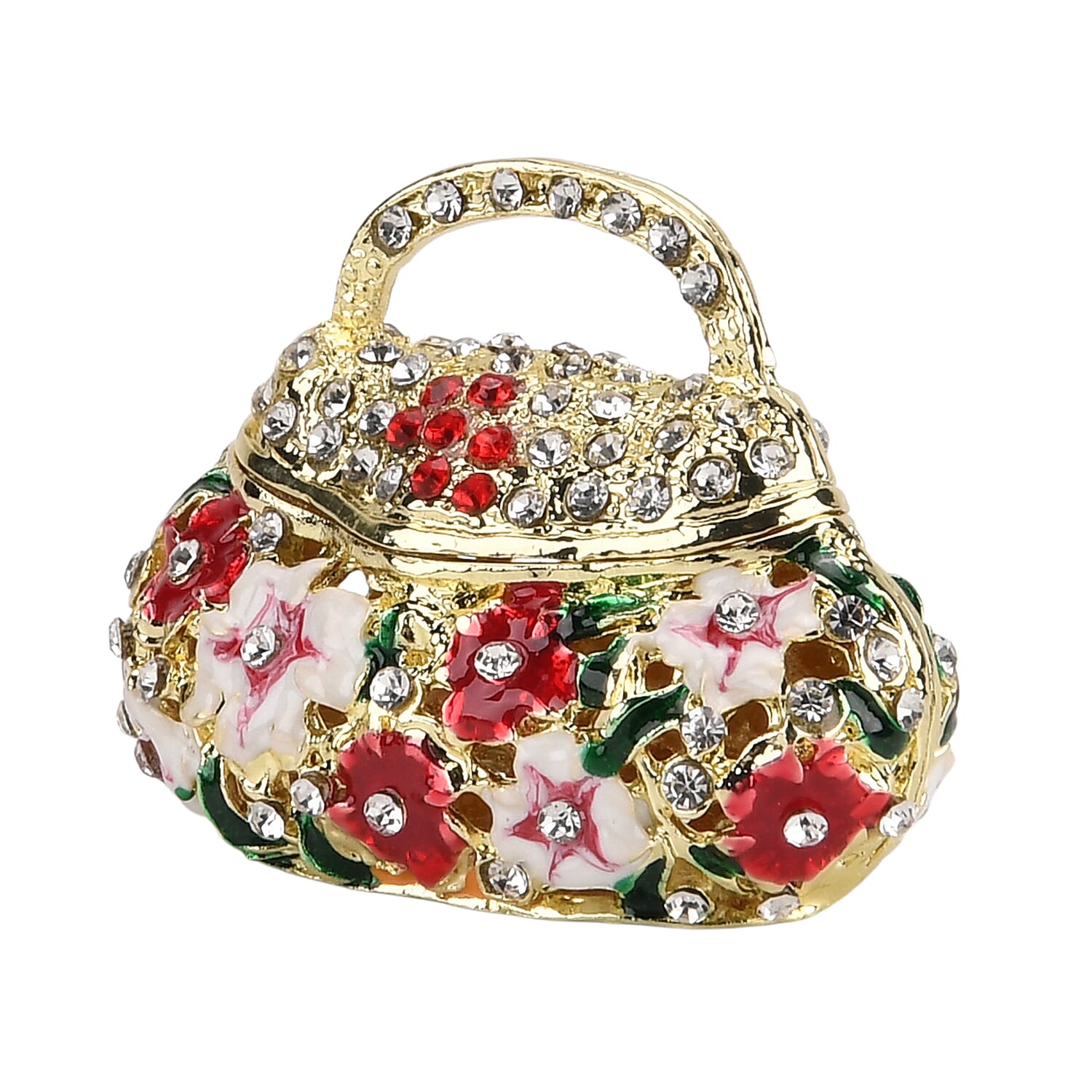 Livmore Multi Color Crystal, Enameled Purse Trinket Box in Goldtone