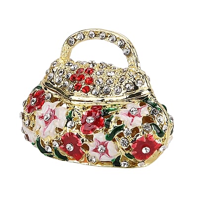 Livmore Multi Color Crystal, Enameled Purse Trinket Box in Goldtone