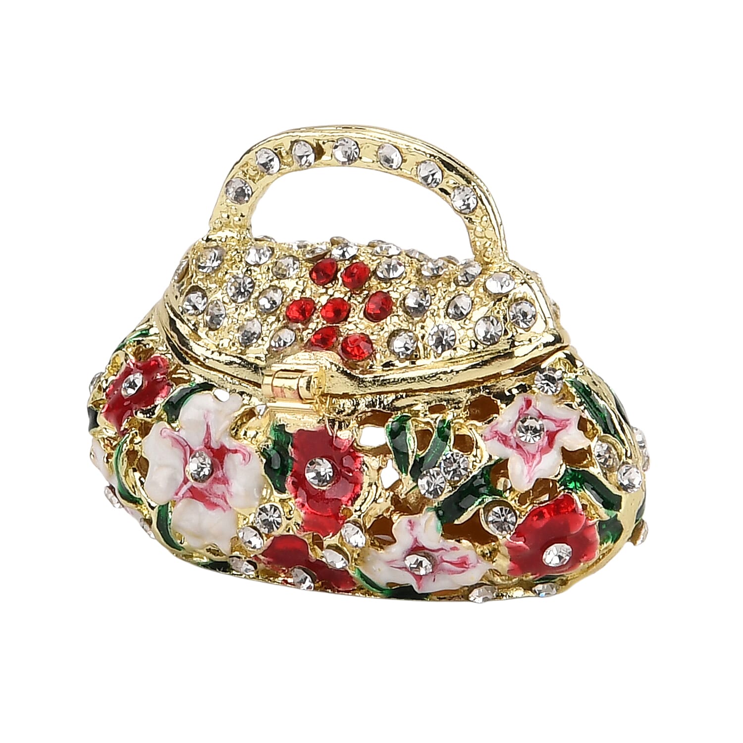 Livmore Multi Color Crystal, Enameled Purse Trinket Box in Goldtone
