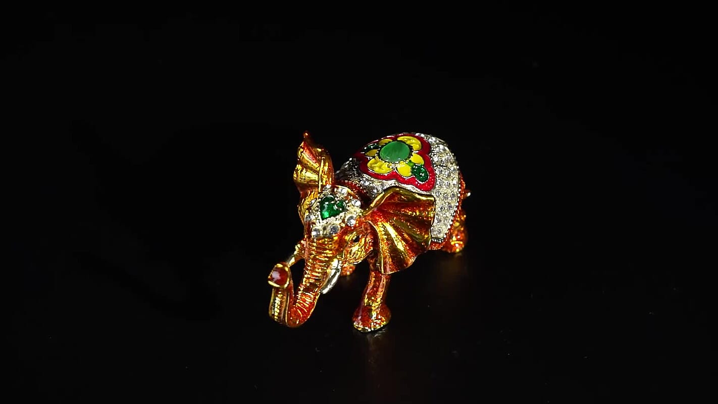 Livmore Multi Color Crystal, Enameled Peacock Trinket Box in Goldtone