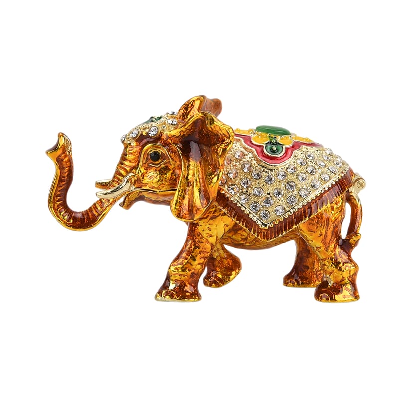 Livmore Multi Color Crystal, Enameled Elephant Trinket Box in Goldtone