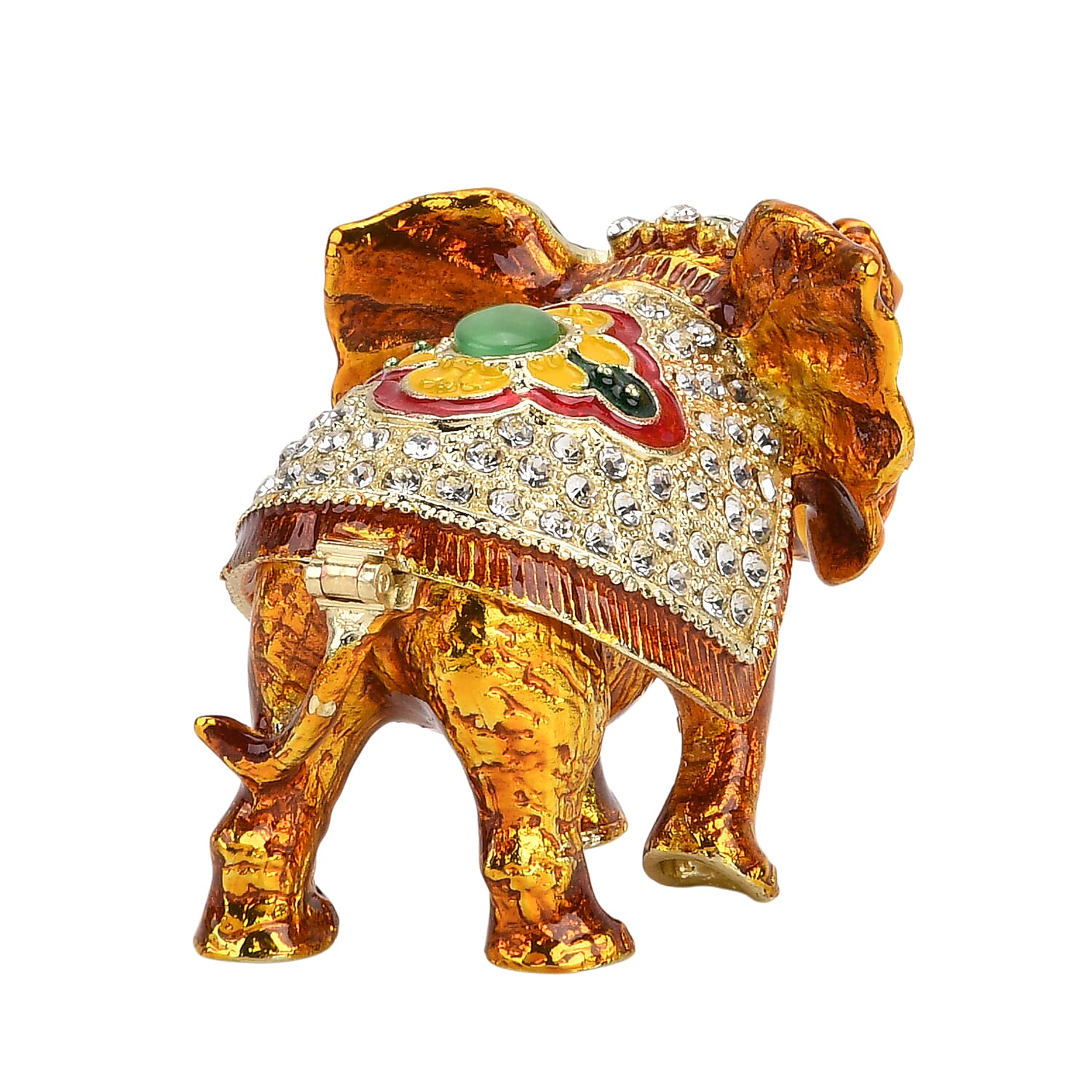 Livmore Multi Color Crystal, Enameled Elephant Trinket Box in Goldtone