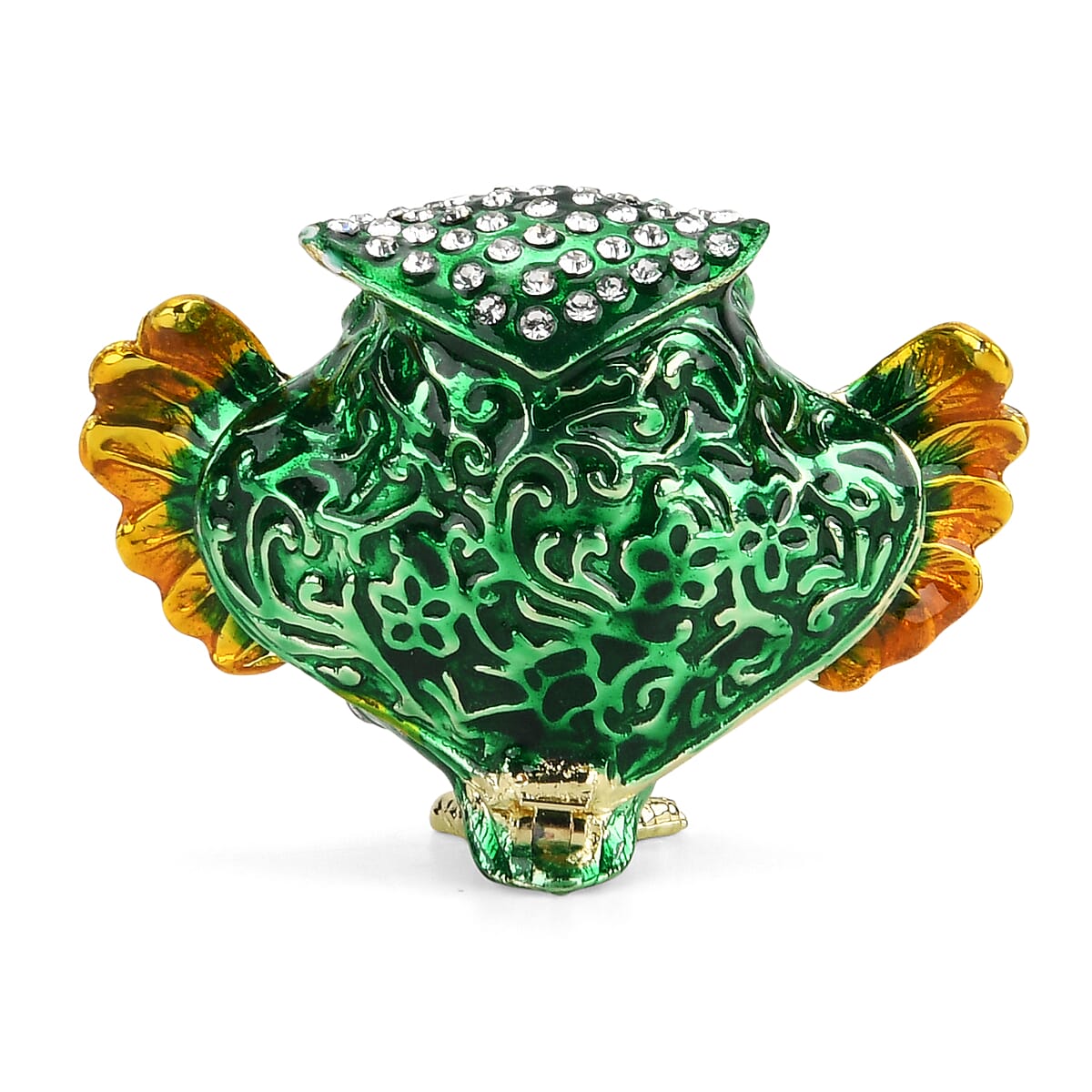 Livmore Multi Color Crystal, Enameled Green Owl Trinket Box in Goldtone image number 3