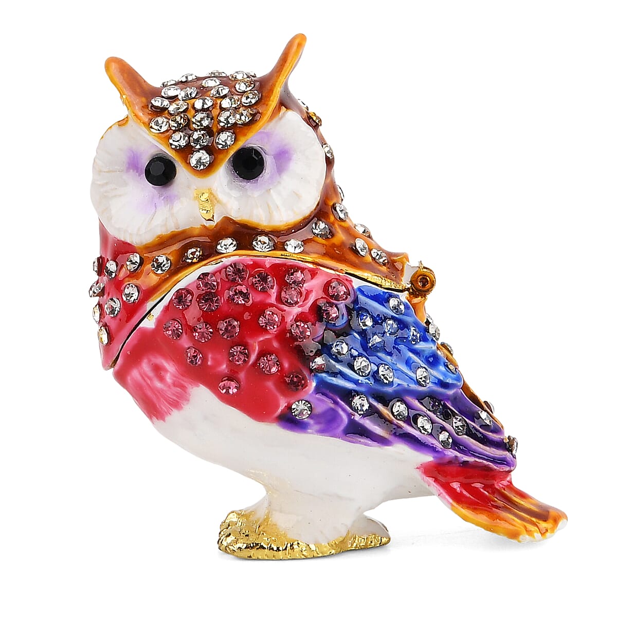 Livmore Multi Color Crystal, Enameled Owl Trinket Box in Goldtone image number 0