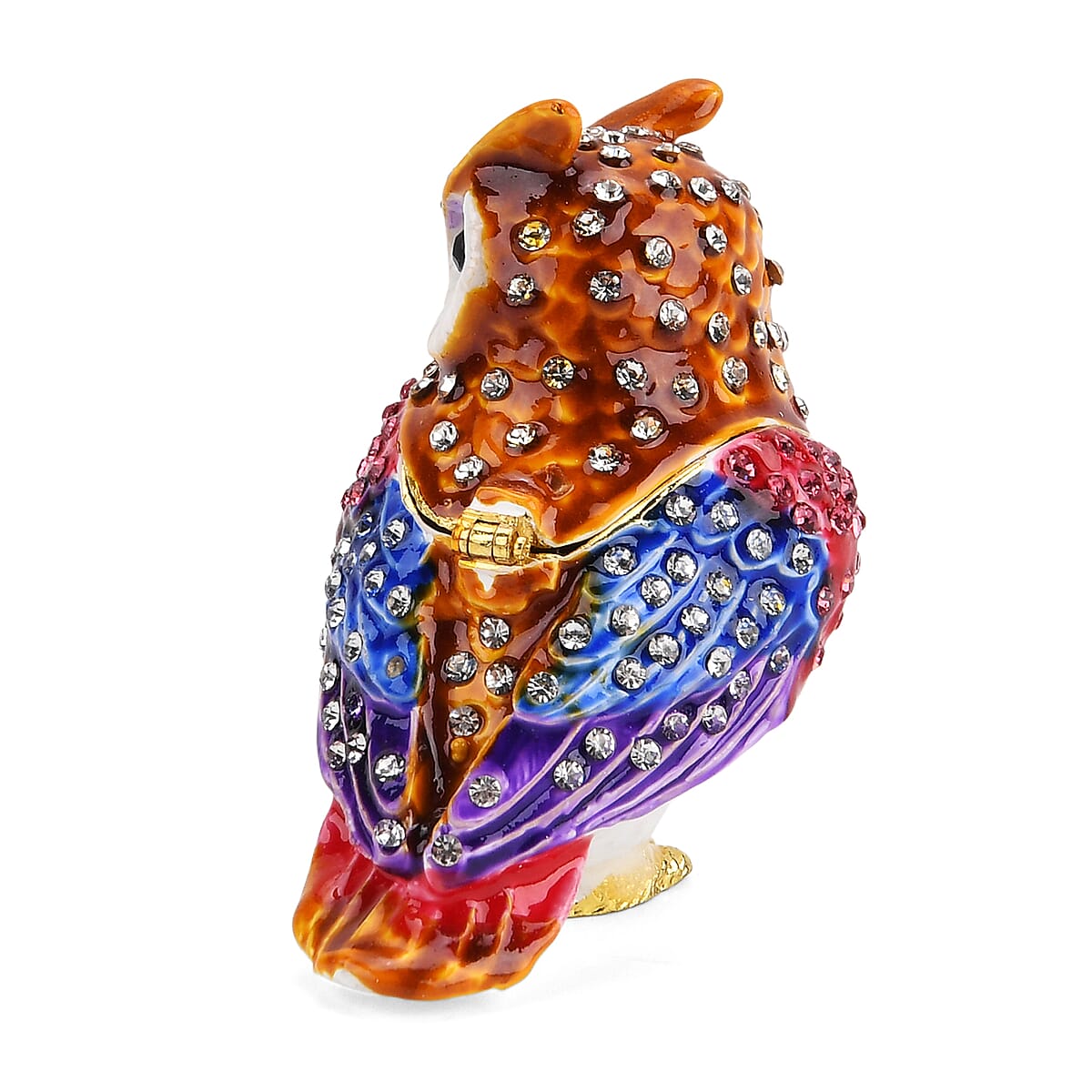 Livmore Multi Color Crystal, Enameled Owl Trinket Box in Goldtone image number 2