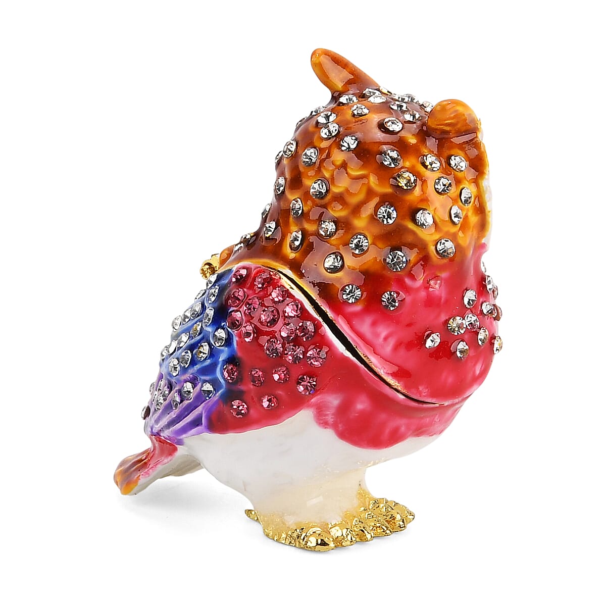 Livmore Multi Color Crystal, Enameled Owl Trinket Box in Goldtone image number 3