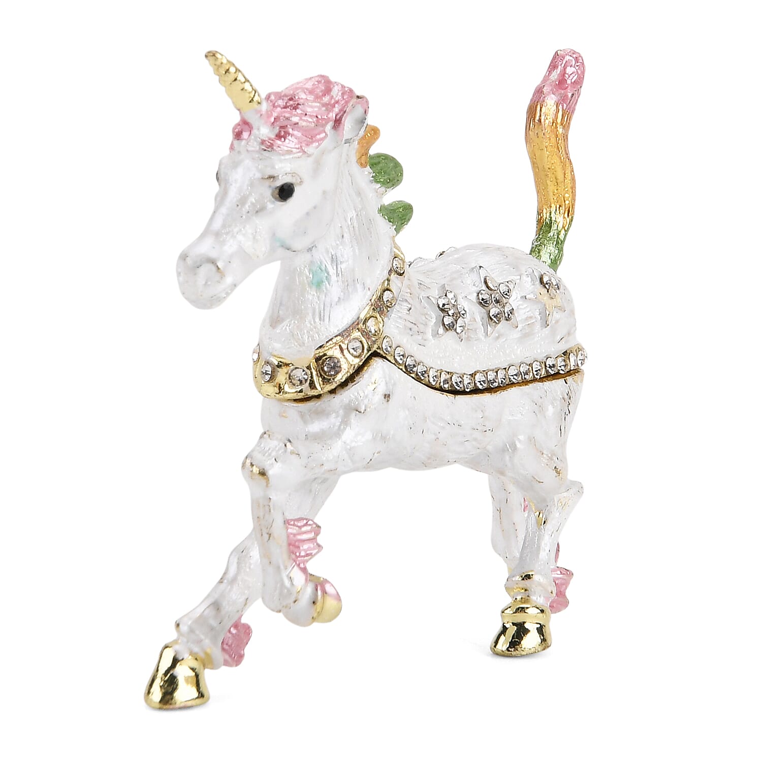 Livmore Multi Color Crystal, Enameled Horse Trinket Box in Goldtone