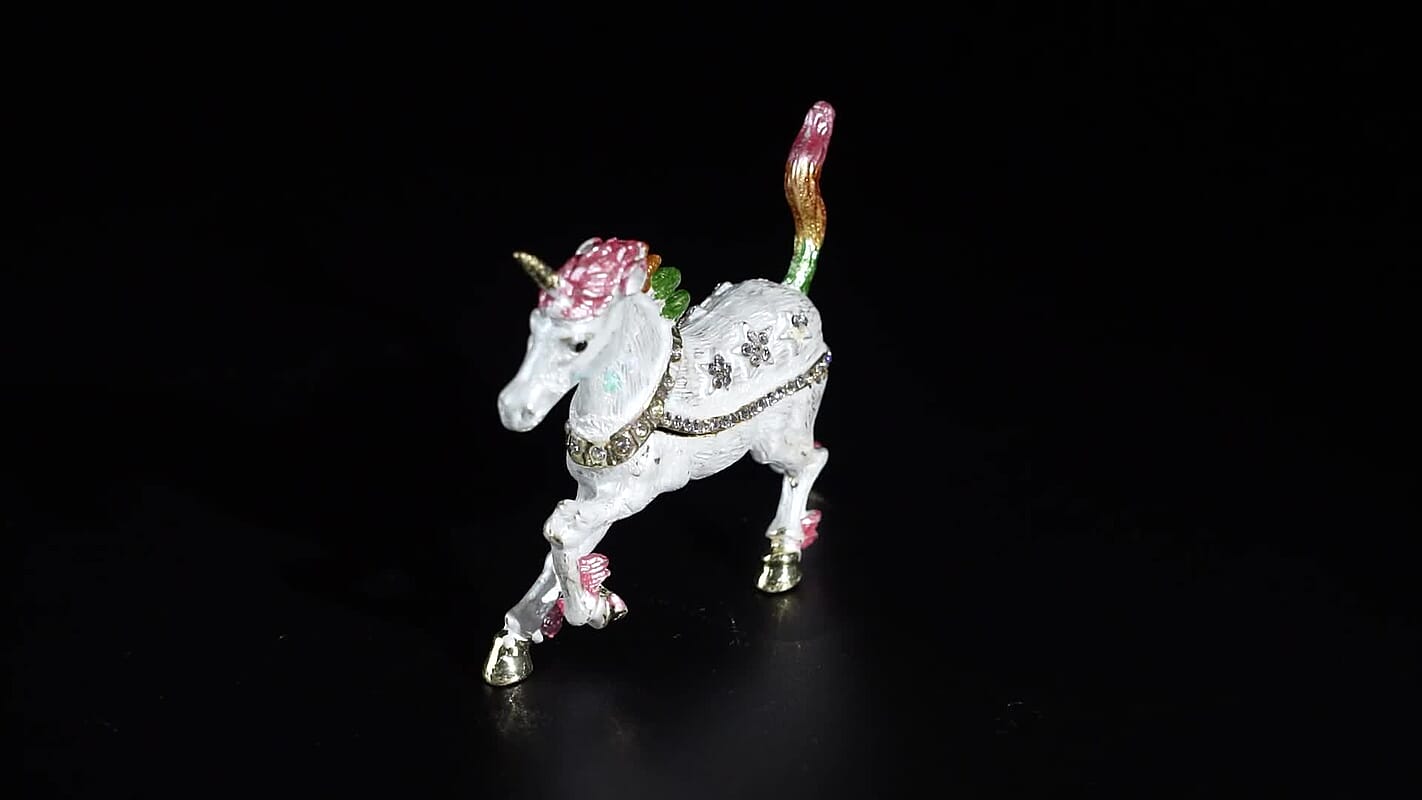 Livmore Multi Color Crystal, Enameled Peacock Trinket Box in Goldtone