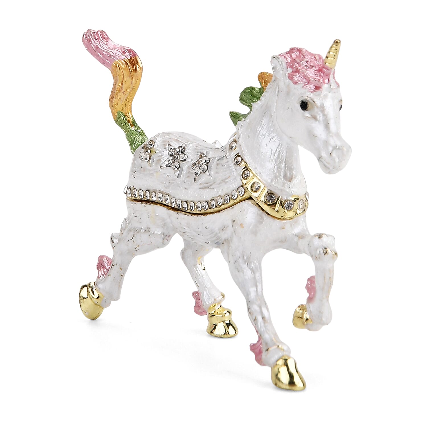 Livmore Multi Color Crystal, Enameled Horse Trinket Box in Goldtone