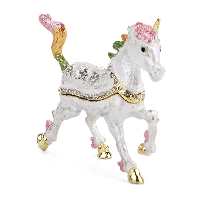 Livmore Multi Color Crystal, Enameled Horse Trinket Box in Goldtone