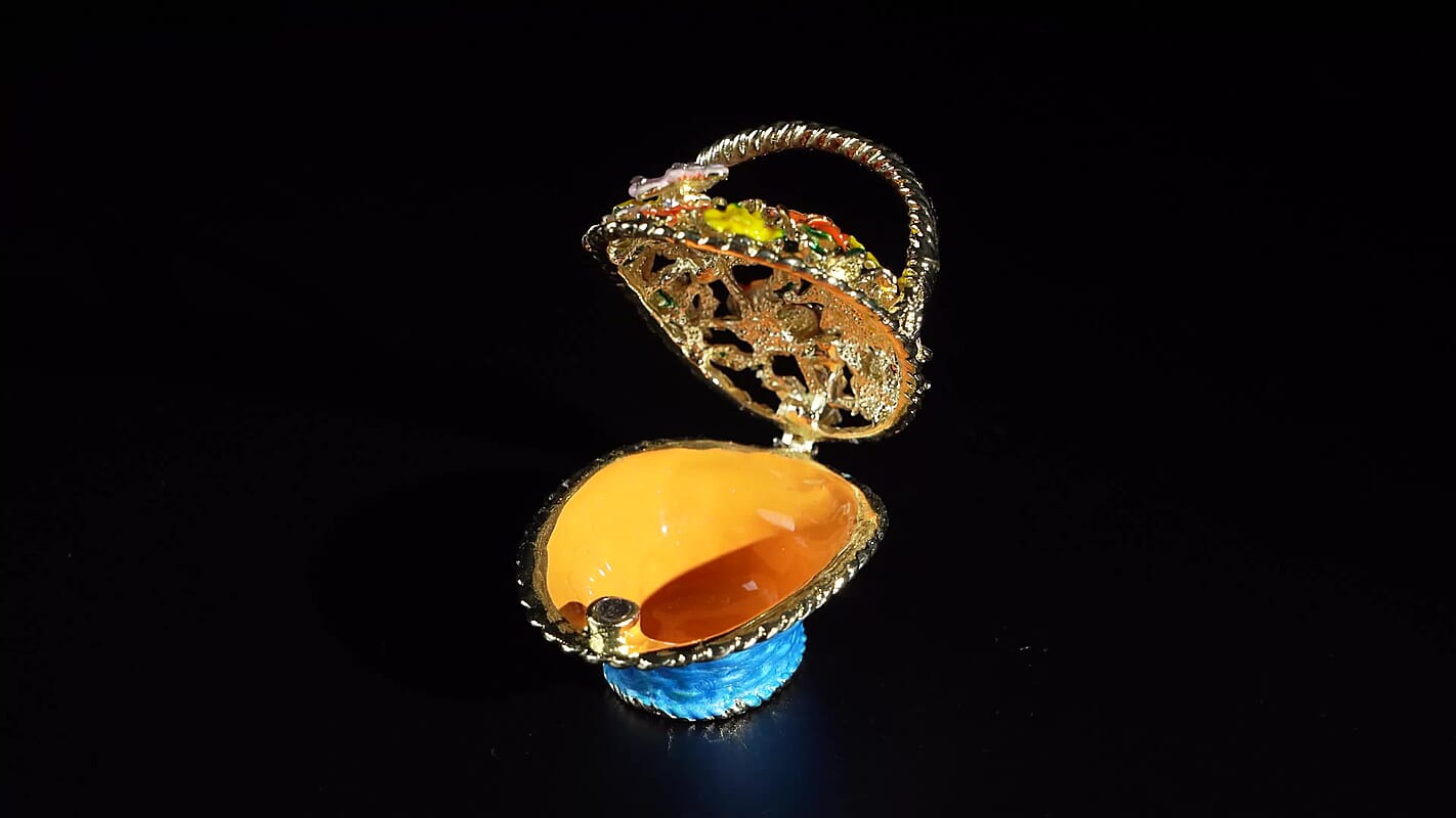 Livmore Multi Color Crystal, Enameled Peacock Trinket Box in Goldtone
