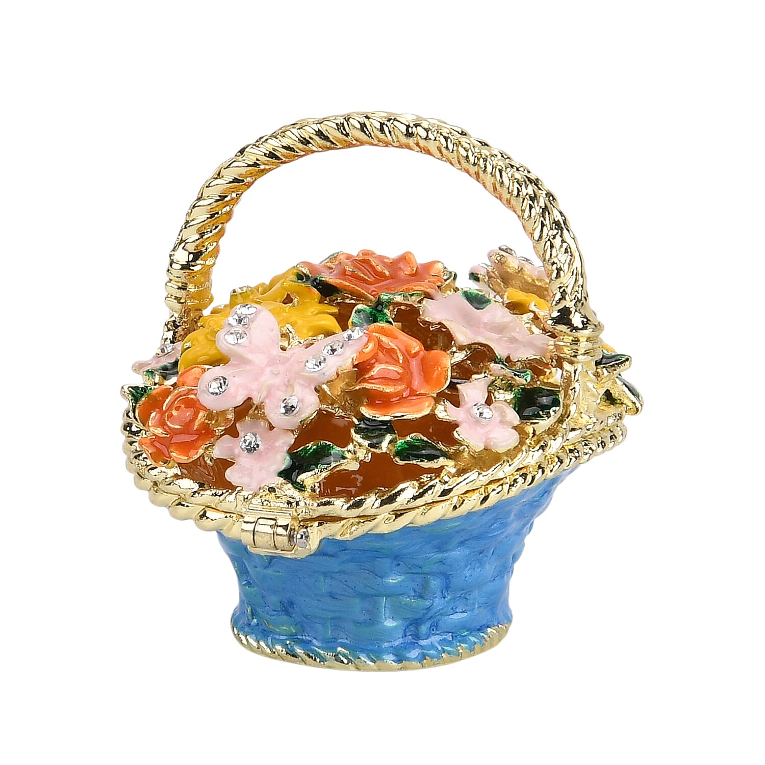 Livmore Multi Color Crystal, Enameled Flower Basket Trinket Box in Goldtone