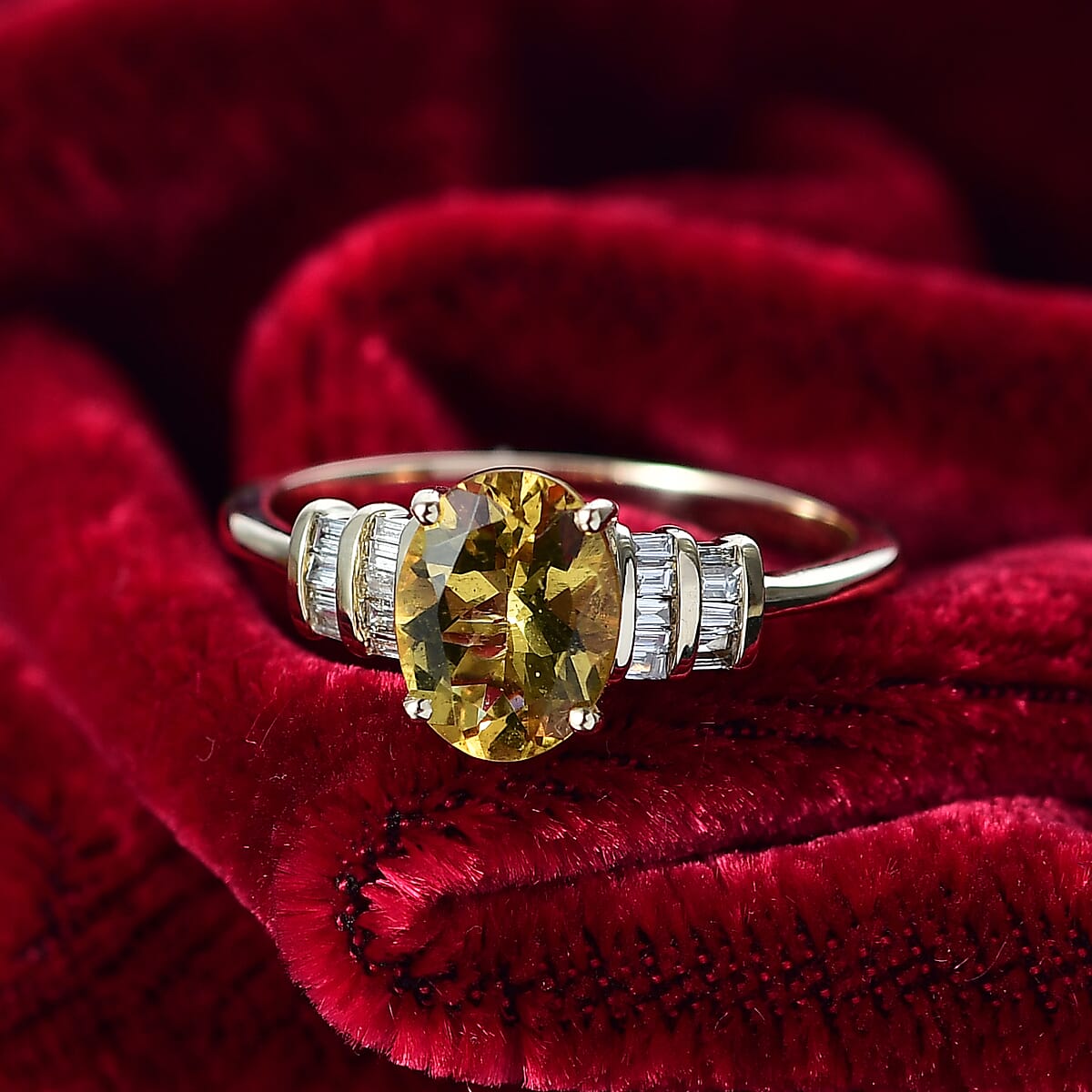 AAA Brazilian Heliodor and Luxuriant Lab Grown Diamond VS 1.80 ctw Empire Gleam Ring in 10K Yellow Gold (Size 6.0) image number 1