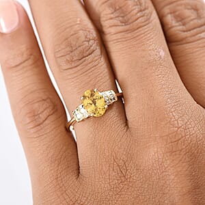 AAA Brazilian Heliodor and Luxuriant Lab Grown Diamond VS 1.80 ctw Empire Gleam Ring in 10K Yellow Gold (Size 6.0)