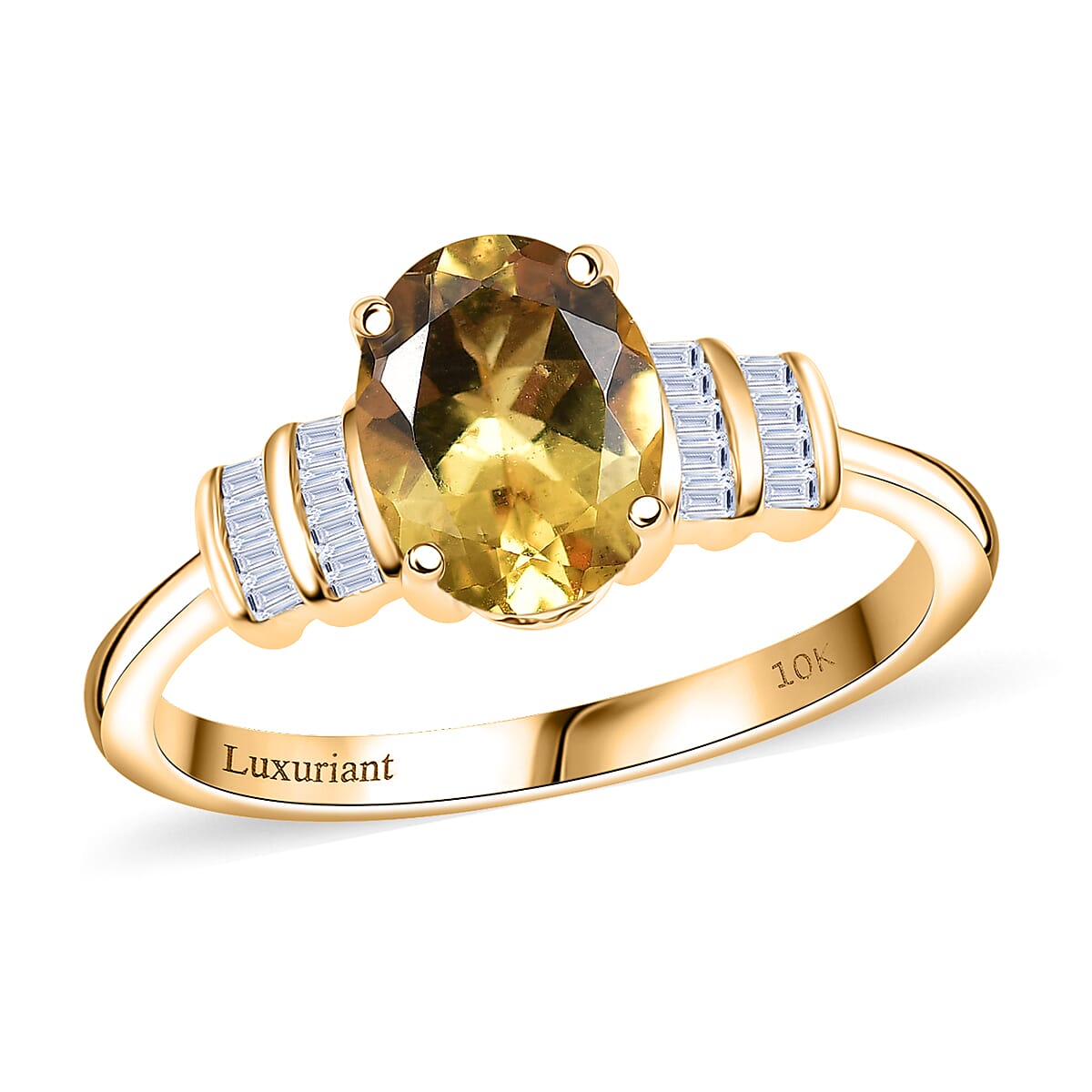 AAA Brazilian Heliodor and Luxuriant Lab Grown Diamond VS 1.80 ctw Empire Gleam Ring in 10K Yellow Gold (Size 7.0) image number 0