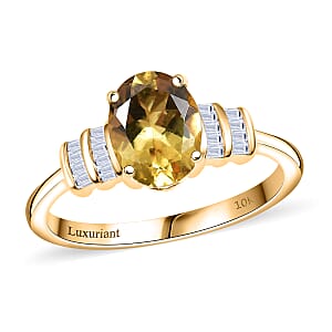 AAA Brazilian Heliodor and Luxuriant Lab Grown Diamond VS 1.80 ctw Empire Gleam Ring in 10K Yellow Gold (Size 8.0)