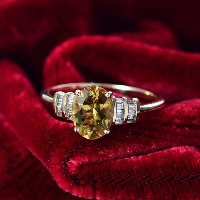 AAA Brazilian Heliodor and Luxuriant Lab Grown Diamond VS 1.80 ctw Empire Gleam Ring in 10K Yellow Gold (Size 8.0)