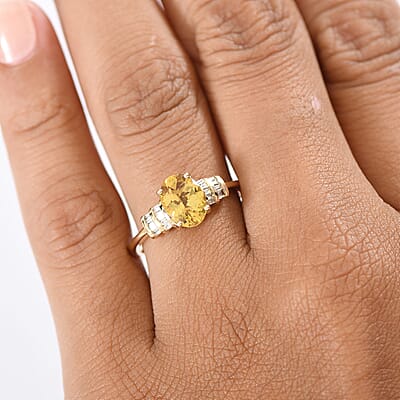 AAA Brazilian Heliodor and Luxuriant Lab Grown Diamond VS 1.80 ctw Empire Gleam Ring in 10K Yellow Gold (Size 9.0)