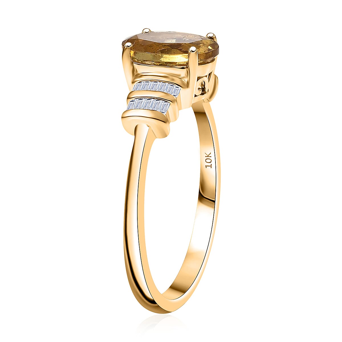 AAA Brazilian Heliodor and Luxuriant Lab Grown Diamond VS 1.80 ctw Empire Gleam Ring in 10K Yellow Gold (Size 9.0) image number 3