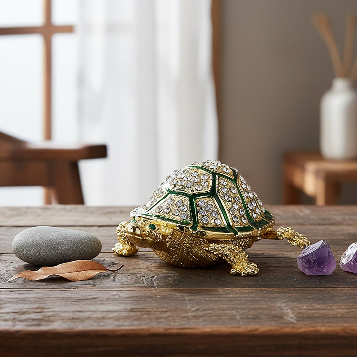 Livmore Multi Color Crystal, Enameled Turtle Trinket Box in Goldtone image number 1