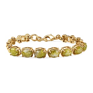 EverTrue Connemara Marble 9.35 ctw Irish Blessing Clover Leaf Bracelet in 18K YG Plated (6.50 In)