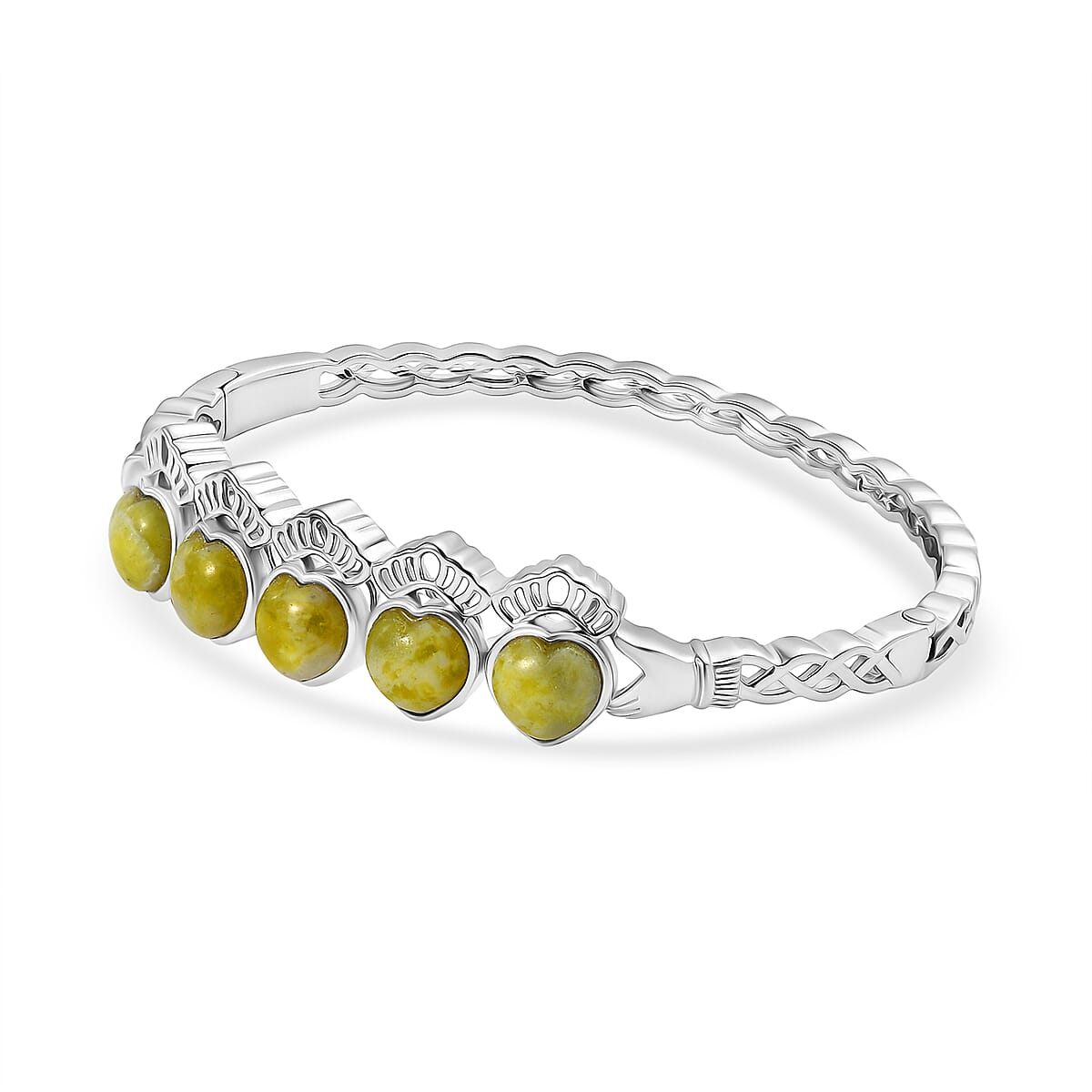 EverTrue Connemara Marble 14.65 ctw Guardian Claddagh Bangle Bracelet in Platinum Bond (6.50 In) image number 3