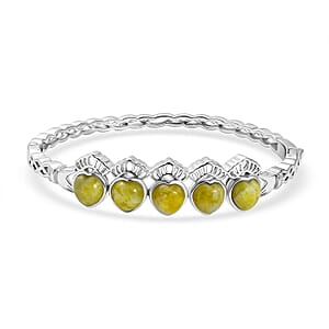 EverTrue Connemara Marble 14.65 ctw Guardian Claddagh Bangle Bracelet in Platinum Bond (8.00 In)