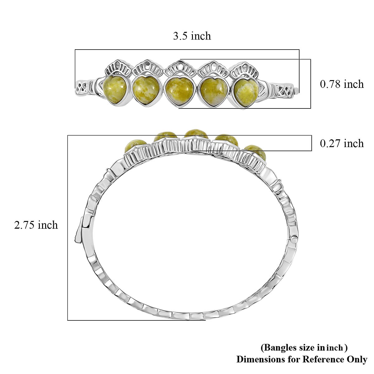 EverTrue Connemara Marble 14.65 ctw Guardian Claddagh Bangle Bracelet in Platinum Bond (8.00 In) image number 5