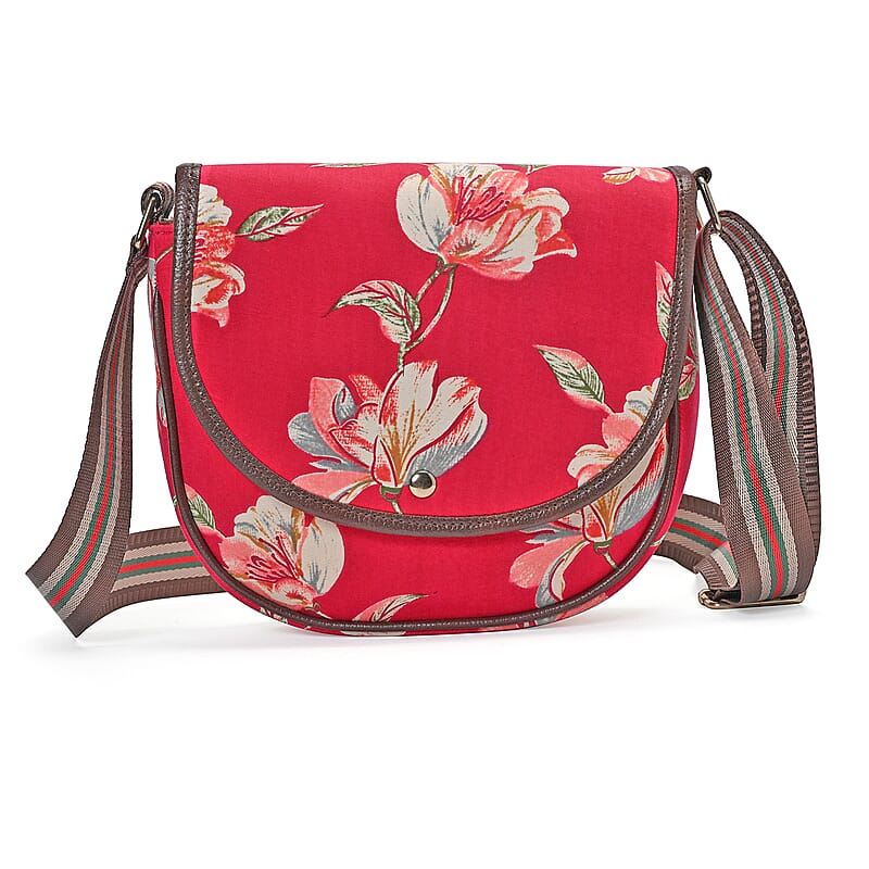 Tamsy Peach Eye Catching Floral Print Cotton Sling Bag with Magnetic Flap Clouser