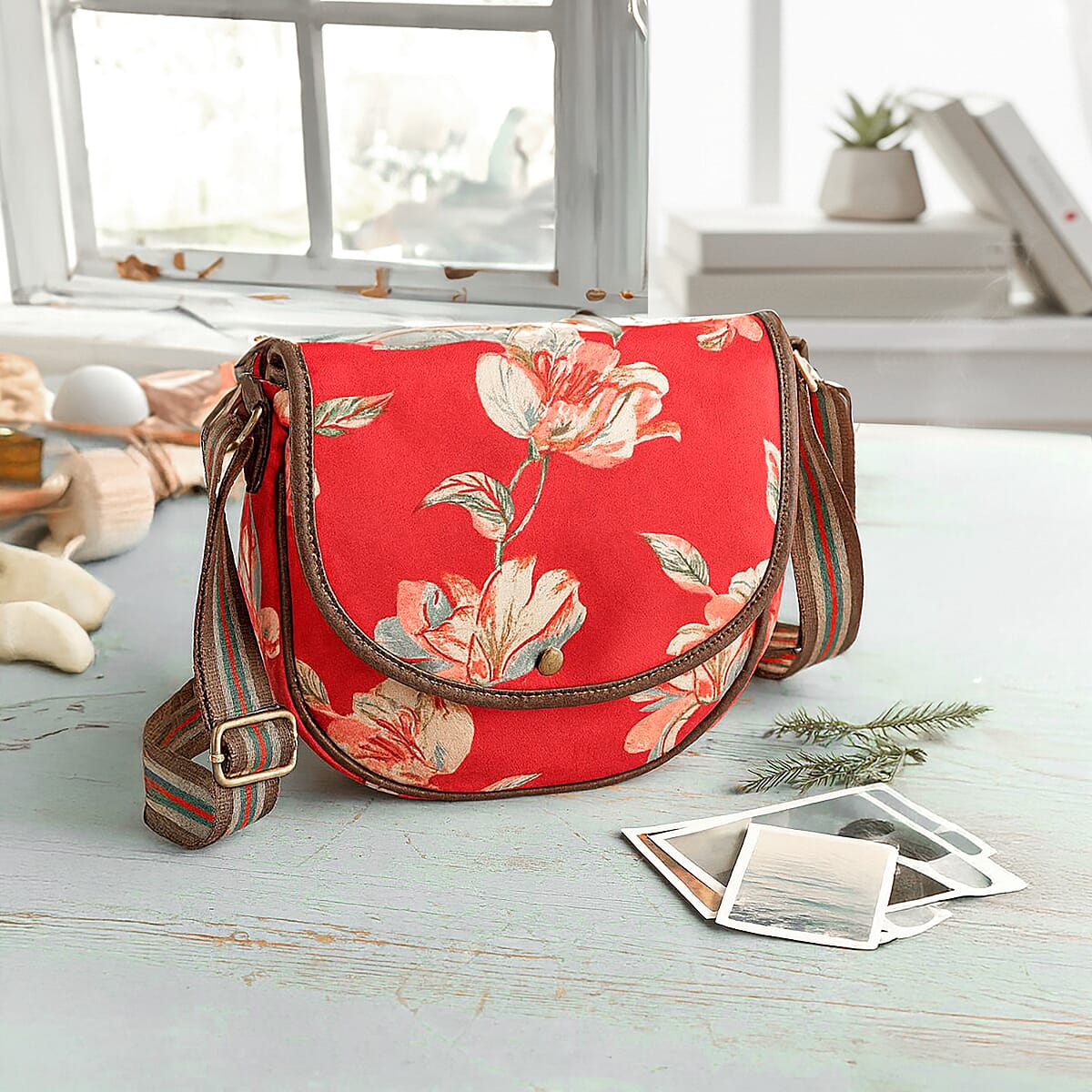 Tamsy Peach Eye Catching Floral Print Cotton Sling Bag with Magnetic Flap Clouser image number 1