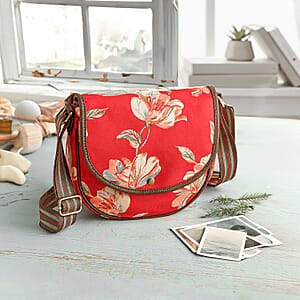 Tamsy Peach Eye Catching Floral Print Cotton Sling Bag with Magnetic Flap Clouser