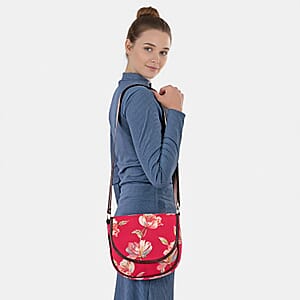 Tamsy Peach Eye Catching Floral Print Cotton Sling Bag with Magnetic Flap Clouser