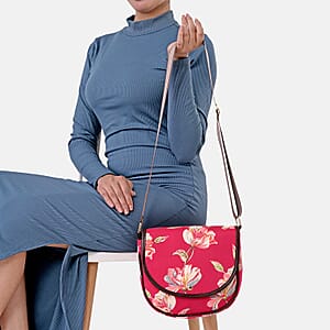 Tamsy Peach Eye Catching Floral Print Cotton Sling Bag with Magnetic Flap Clouser