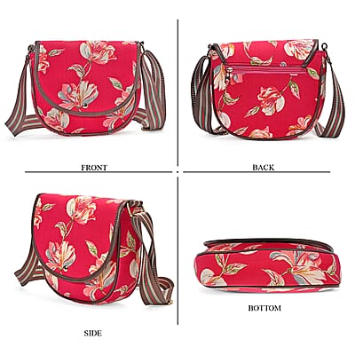 Tamsy Peach Eye Catching Floral Print Cotton Sling Bag with Magnetic Flap Clouser