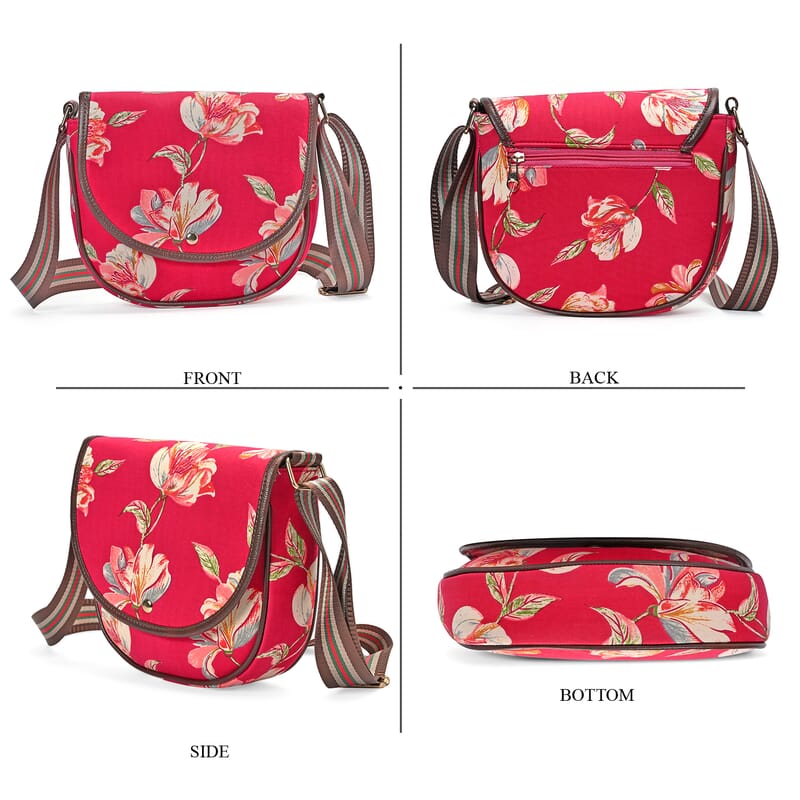 Tamsy Peach Eye Catching Floral Print Cotton Sling Bag with Magnetic Flap Clouser